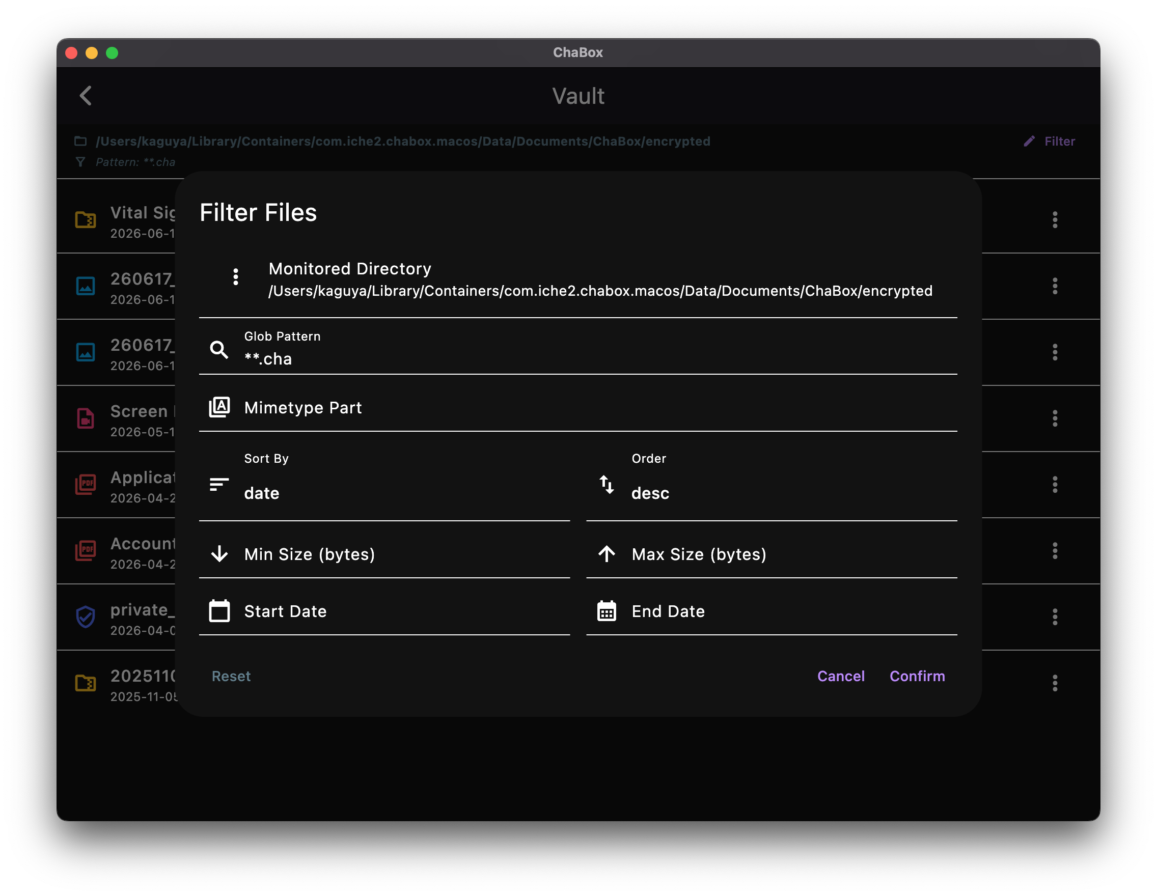 File Filter Screen